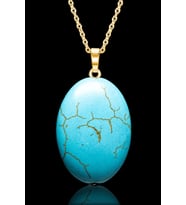 Sertifikalı Gold Oval Model Firuze Taşı Kolye (Turkuaz Taşı) (Çok Renkli)