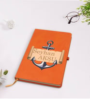 BK Gift Kişiye Özel Çapa Tasarımlı Turuncu Termo Deri Defter Model 3