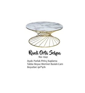Brc 17550 Orta Sehpa Rivoli Beyaz mermer Cam Metal Gold renk Kaplama Ayak El Yapı