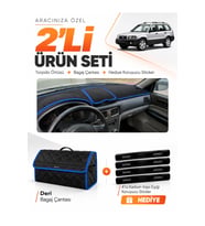 SUBARU FORESTER (2002-2008) Uyumlu Torpido Örtüsü + Deri Bagaj Çantası + Sticker Seti - Siyah Mavi