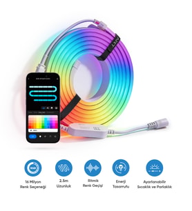 Şımart Akıllı Neon LED Şerit 2.5 Metre Wi-Fi Kontrollü RGB LED Aydınlatma