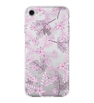 Apple iPhone 8 Uyumlu Kapak Floral Pudra Tasarımlı Şeffaf Silikon Kılıf