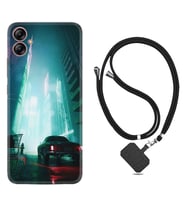 Samsung Galaxy A04E Kılıf Silikon Boyun Askılı İpli Desenli Silikon Night Cars 1619