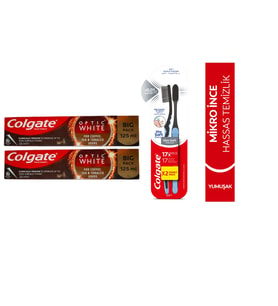 Colgate Optic White Kahve Çay Tütün Kullanıcıları Diş Macun125ml+mikro Charcoal Hassas Yumuşak Fırçası 2+2li