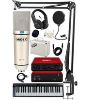 Midex Midi Paket-4 Stüdyo Ekipmanları Seti Ses Kartı Midi Klavye Mikrofon Kulaklık