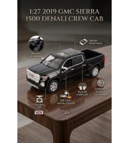 Motor Max 1:27 2019 GMC Sierra 1500 Denali Crew Cab Siyah Lisanslı Diecast Metal Model Araba