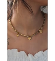 Çelik Gold Renk Kalın Zincir Model Kalp Figür Kadın Kolye - TJ-BKO6898