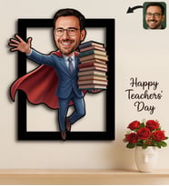 BK Gift Kişiye Özel Erkek Öğretmen Karikatürlü 3D Ahşap Tablo -15, Öğretmene Hediye, Öğretmenler Günü Hediyesi