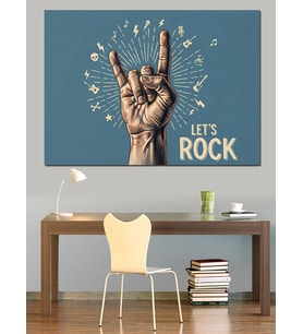 Rock El Hareketi Sloganlı Dekoratif Kanvas - Mdf Ahşap Tablo