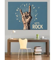 Rock El Hareketi Sloganlı Dekoratif Kanvas - Mdf Ahşap Tablo