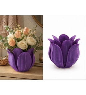 3D Baskı Lotus Yapraklı Vazo - Dekoratif Çiçeklik-Mor