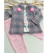 KIZ BEBEK ÇOCUK İNCİLİ CEKET PANTOLON TİŞÖRT PEMBE 3 PARÇA TAKIM