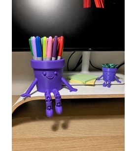 3D Baskı Hareketli Gülen Kalemlik - Eklemli Masaüstü Organizer - Mor