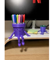 3D Baskı Hareketli Gülen Kalemlik - Eklemli Masaüstü Organizer - Mor