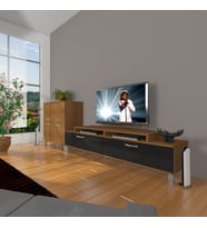 Decoraktiv Ekoflex On Slm Krom Ayaklı Tv Ünitesi Tv Sehpası - Ceviz Siyah (Siyah - Ceviz)