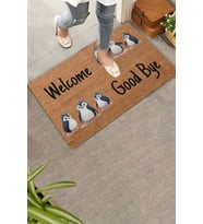 Valerine Life Penguen Welcome ve Good Bye Kapı Önü Paspası 45x70cm (Kahverengi)