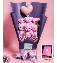 Pembe Ayıcık Buketi Kalp Yastık
