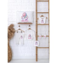 Pia Baby Premium %100 Pamuk İsme Özel Kız Bebek Hediye Seti Zıbın Yastık Kılıfı 5046-06 (Ekru)