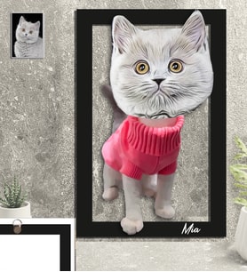 Kişiye Özel Hayvan Karikatürlü Kedi 3D Ahşap Tablo 30x47 Model-4