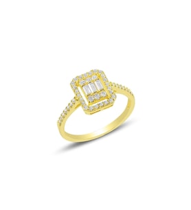Baget Taşlı 14K Gold Kaplama Ayarlanabilir Kadın Yüzük (Beyaz)