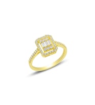 Baget Taşlı 14K Gold Kaplama Ayarlanabilir Kadın Yüzük (Beyaz)