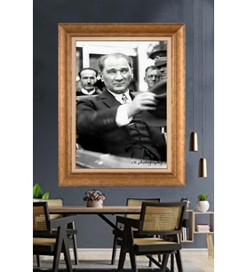 Altın Varaklı Çerçeveli Paspartulu Atatürk Tablo DC1553 (Gold)