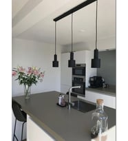 MYLİGHTS RUSTİK  SARKIT AVİZE MASA ÜSTÜ SARKIT ÜÇLÜ AVİZE 100cm  (Siyah)