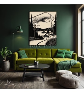 Dikey Kanvas Tablo Orman Evi Manzara Tablosu Ev Ofis Duvar Dekoru