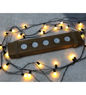 5'li 45 cm Dekoratif Doğal Ahşap Halatlı Yatay Kütük Tealight Mumluk +5 Adet Tealight Mum Dahil