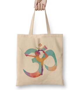 Om Yoga Yogini Tasarım Bez Çanta Uzun Saplı