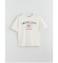 LCW Kids Ekru Bisiklet Yaka Kız Çocuk Tişört