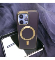 Iphone 13 Pro Bra Marka Lüx Klasik Magsafe Özellikli Telefon Kılıfı (Mor)