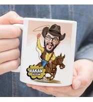 Kişiye Özel Atlı Kovboy Karikatürlü Kupa Bardak