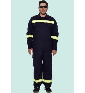 Reflektörlü Koyu İş Güvenliği Tulumu Alev Almaz Tulum Koruyucu Antistatik Yüksek Risk Alanlarına (Lacivert)