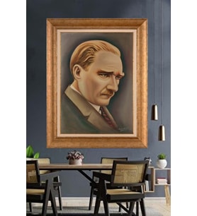 Altın Varaklı Çerçeveli Paspartulu Atatürk Tablo DC1197 (Gold)