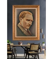 Altın Varaklı Çerçeveli Paspartulu Atatürk Tablo DC1197 (Gold)