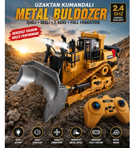 Uzaktan Kumandalı Metal Buldozer Işıklı Sesli 2.4GHz Full Fonksiyon Profesyonel İş Makinesi