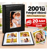 200'lü Deri Pencereli Fotoğraf Albümü 10x15 cm – 20 Adet Fotoğraf Baskısı Dahil