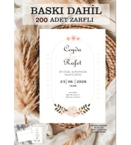 200 adet Baskı ve Zarf Dahil Nişan Düğün Davetiyesi Baskılı Zarflı Davetiye