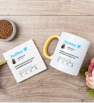 Kişiye Özel Twitter Tasarım Fotoğraflı Sarı Kupa ve Bardak Altlığı
