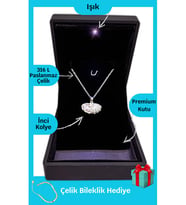Işıklı Premium Kutuda  Gümüş İnci Kolyesi Çelik Kolye  316l Çelik - Kararmaz  Hediye Paketi