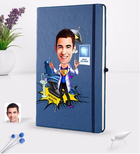 BK Gift Kişiye Özel Erkek Diş Hekimi Karikatürlü Lacivert Termo Deri Defter 16x24cm Model 1