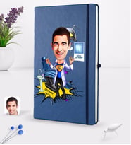 BK Gift Kişiye Özel Erkek Diş Hekimi Karikatürlü Lacivert Termo Deri Defter 16x24cm Model 1