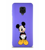 Xiaomi Redmi Note 9 Pro Soft Premier Kapak Mickey Mouse-A Tasarımlı Silikon Kılıf - Mor (Şeffaf)