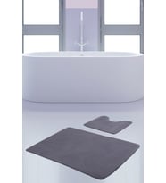 Unicolor Düz Gri 2'li Banyo Paspası Seti Kaymaz Tabanlı Makinede Yıkanabilir 