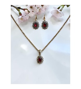 Kristal Taşlı Oval Kolye ve Küpe Seti