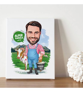 Çiftçi Erkek Karikatürlü Kanvas Tablo
