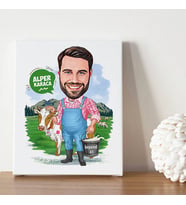 Çiftçi Erkek Karikatürlü Kanvas Tablo