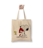 Snoopy And Woodstock Hugging Love Aşk Beyaz Bez Çanta Uzun Saplı Alışveriş Çantası Plaj Çantası