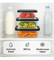 3’lü Sızdırmaz Saklama Kabı Seti (300ml + 600ml + 1200ml) Şeffaf Plastik, Kapaklı, Buzdolabı, Yemek ve Mutfak Düzenleyici Saklama Kutusu